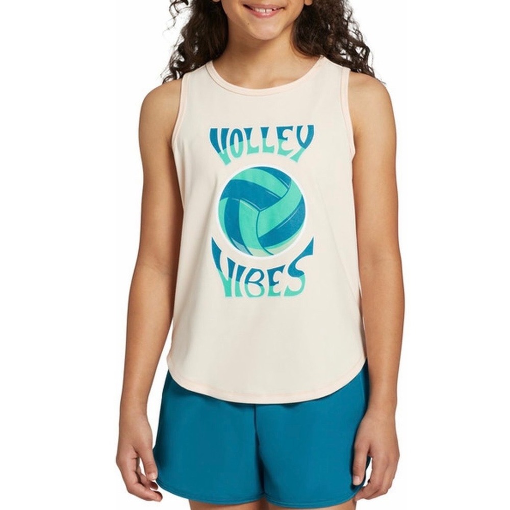 DSG Girls Volley Vibes Graphic Tank Top Peach Pink‎ XS 6-7 Volleyball Athletic